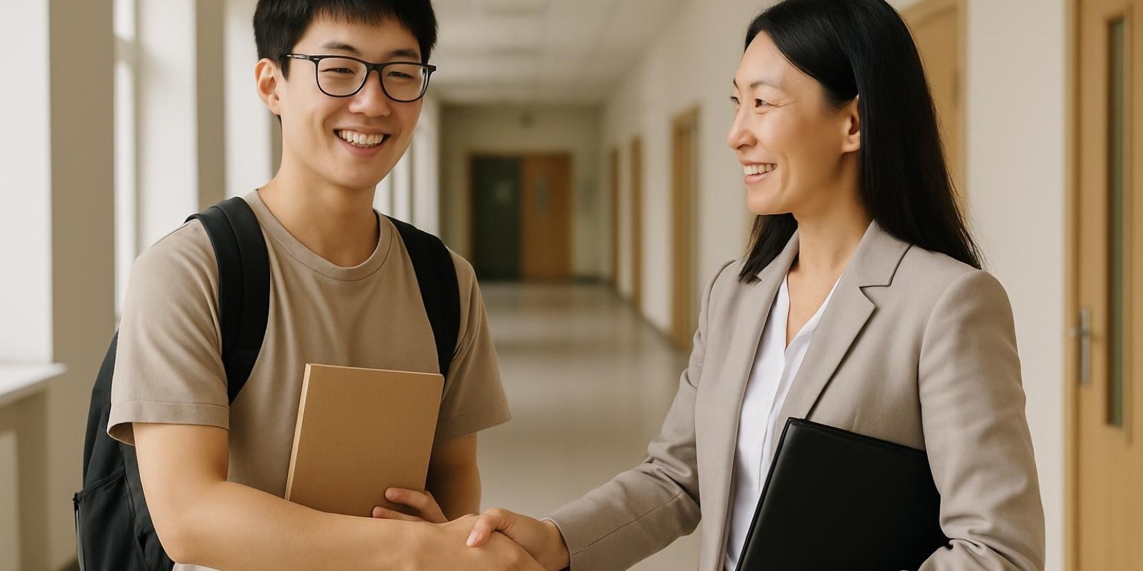 Chửi thề tiếng Trung - Hướng dẫn đầy đủ và an toàn 4 Hai người bắt tay và mỉm cười, cử chỉ thể hiện tôn trọng, không có chữ trong ảnh
