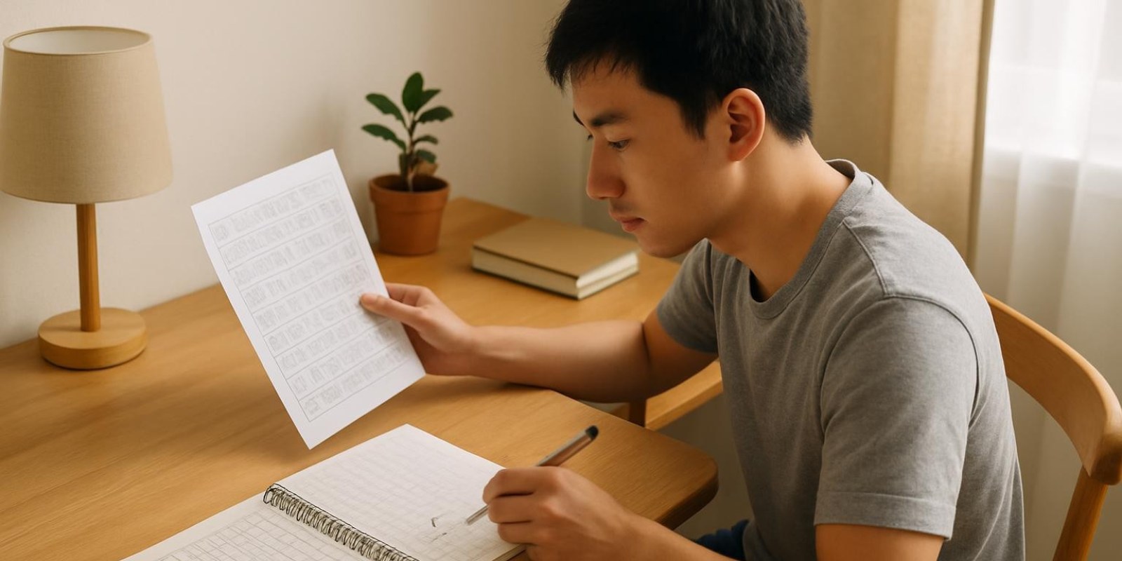 Quy tắc viết chữ Hán — Hướng dẫn luyện viết chữ Hán đúng và đẹp 4 Người học sử dụng vở luyện viết chữ Hán