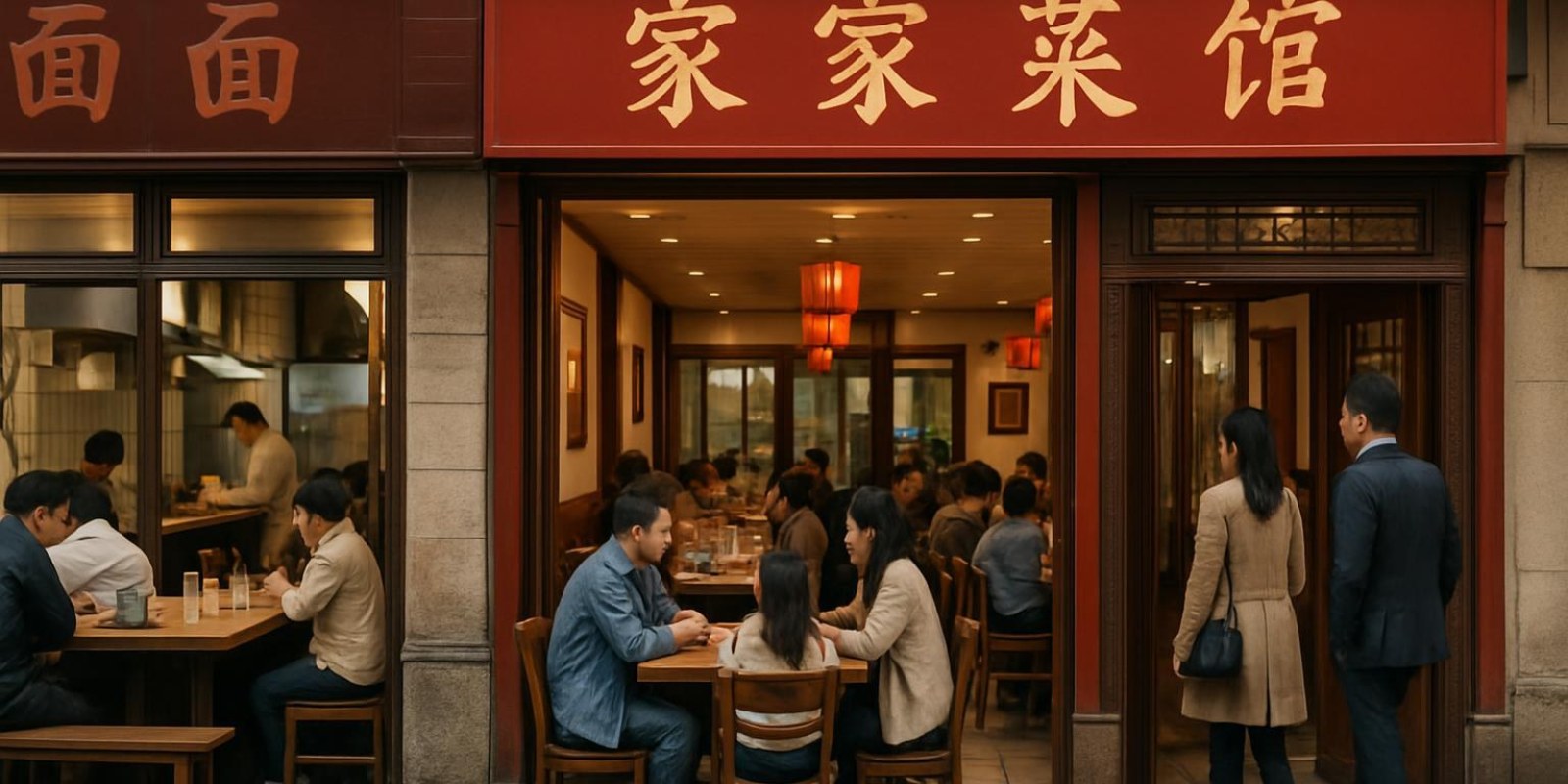 Nhà hàng tiếng trung là gì: Giải thích, từ vựng và mẫu câu cần biết 2 Nhiều kiểu quán ăn Trung Quốc từ quán nhỏ đến nhà hàng sang trọng, nhìn từ bên ngoài